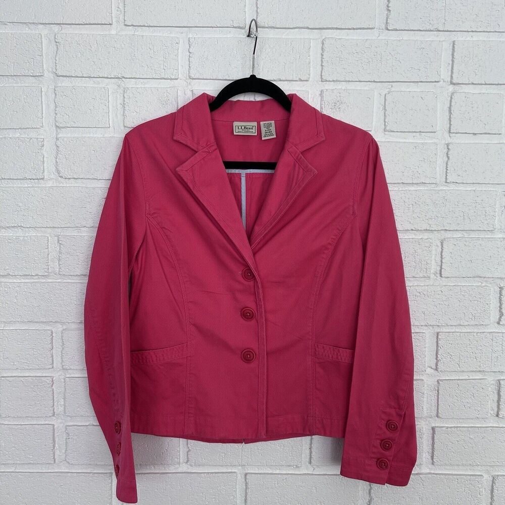 LL Bean Blazer Pink Textured Womens 6 Petite 3 Button With Pockets